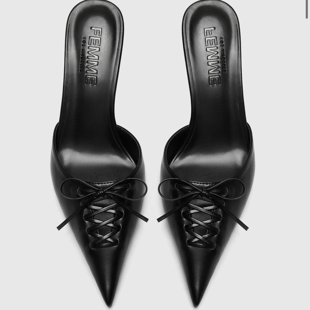 Femme Los Angeles Black Pointed Louis Slipper Black Size 6 - Picture 6 of 7